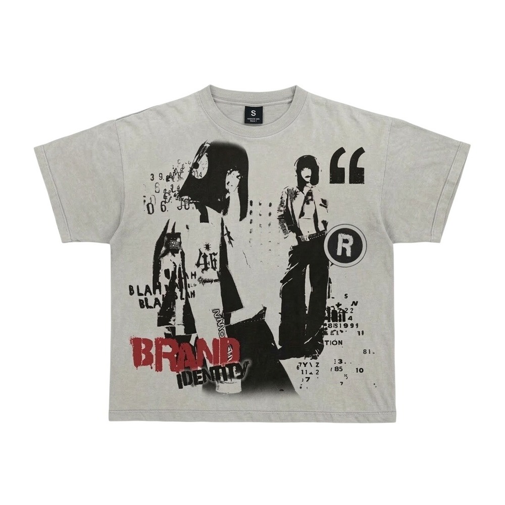 Urban Streetwear Graphic T-Shirt with Abstract Collage and Brand Identity Print